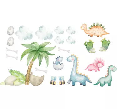 Cute Watercolour Dinosaurs Children's Room Wall Decals - TenStickers
