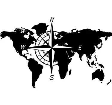world map and compass world map wall sticker - TenStickers
