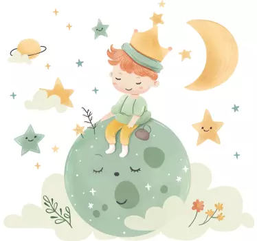 Happy kid on the moon wall sticker children's room - TenStickers