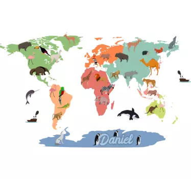 Colorful worldmap with animals educational wall sticker - TenStickers