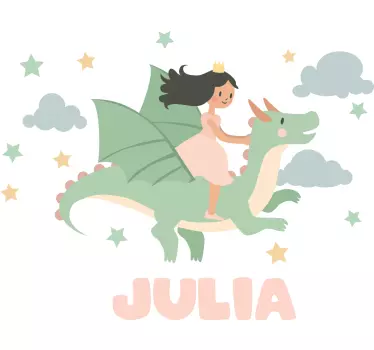 Girl riding a dragon fairy tale sticker - TenStickers