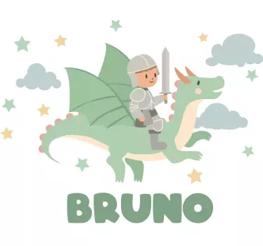 Little knight on a dragon illustration sticker - TenStickers
