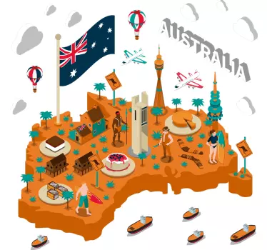 Australia Map Icons wall decal - TenStickers