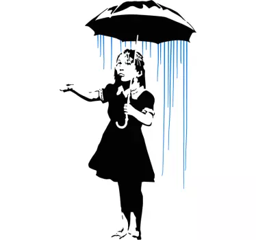 Banksy Girl in the Rain living room wall sticker - TenStickers