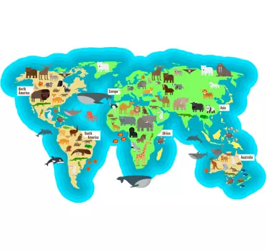 Cartoon Animal World Map Sticker - TenStickers