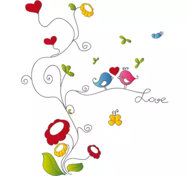 Colour Flower Branch Wall Decal - TenStickers