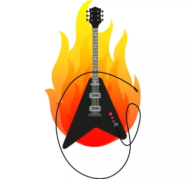 Electric Guitar Sticker with Flame - TenStickers