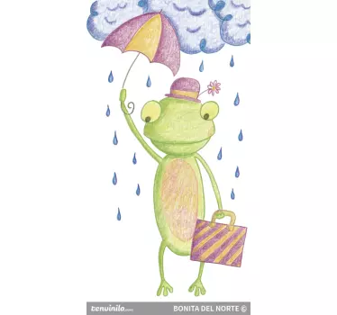 Frog with Umbrella Kids Sticker - TenStickers