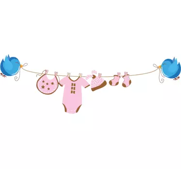 Kids Girl Bird Washing Line Wall Sticker - TenStickers