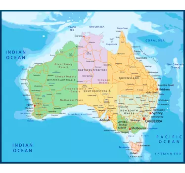 Map Australia Wall Mural Sticker - TenStickers