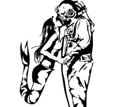 Mermaid and Diver Stencil Wall Art Sticker - TenStickers
