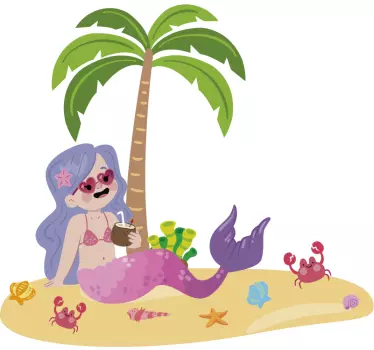 mermaid on the beach illustration wall art - TenStickers