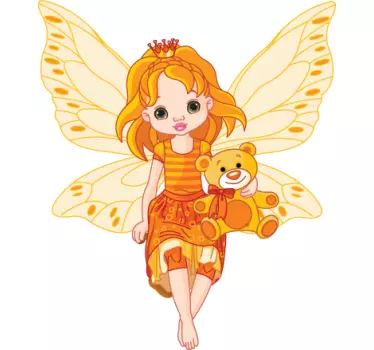 Orange color teddy flying with fairy wall sticker - TenStickers
