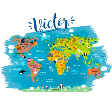 Personalised World Map Kids Sticker - TenStickers