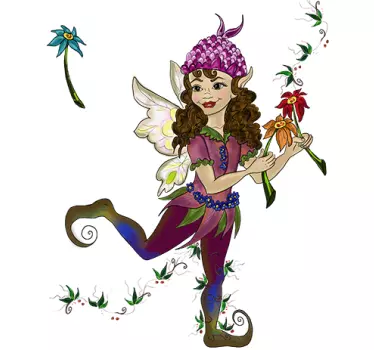 Pixie girl with flowers fairy wall sticker - TenStickers
