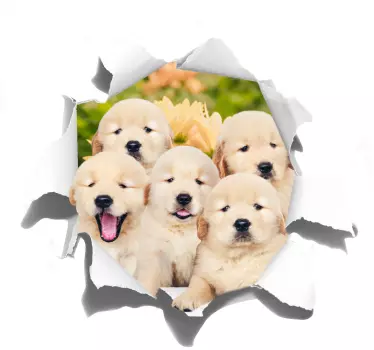 Puppies trompe l'oeil wall decor - TenStickers