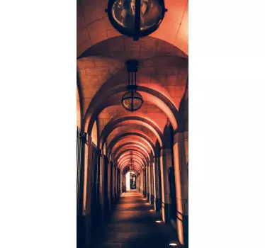 Red Corridor with Pillars Glass Door Sticker - TenStickers