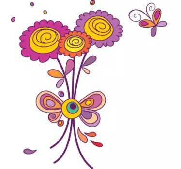 Violet Flowers and Butterfly Wall Decal - TenStickers