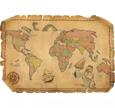 World Map Retro Wall Sticker - TenStickers