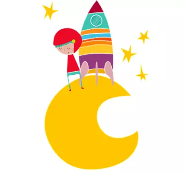 Yellow Moon Astronaut Wall Sticker - TenStickers
