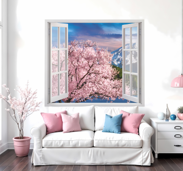 3D views to a spring pink tree flower decor - TenStickers