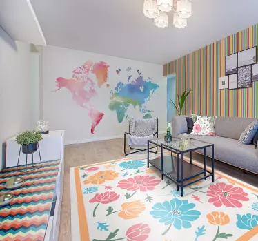 Watercolour world map wall sticker - TenStickers