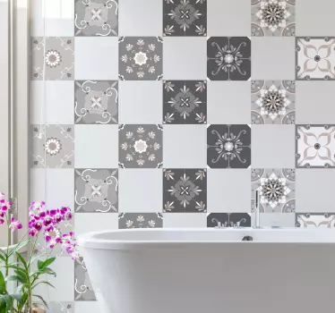 Beige ornaments floral wall tile sticker - TenStickers