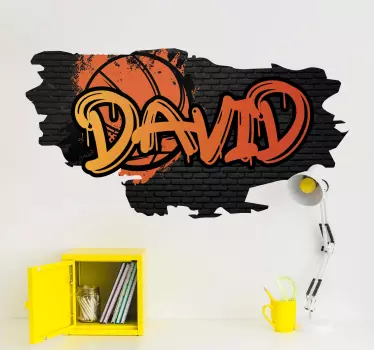 Orange graffitti name with basketball custom sticker - TenStickers