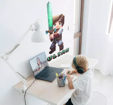 Pixelated character with sword video game decal - TenStickers
