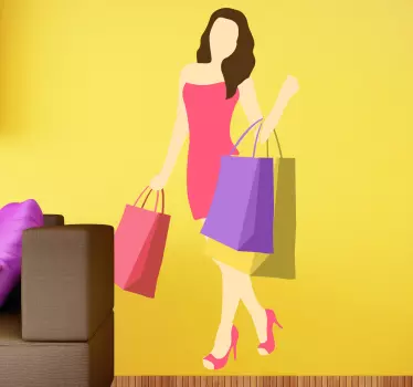 Shop window sticker shopping woman illustration - TenStickers