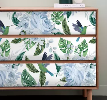 Blue garden flowers with birds decals for furniture - TenStickers