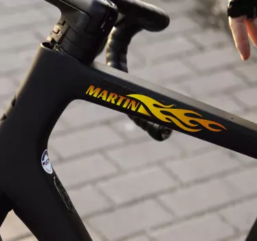 Personalised name fire flame bike sticker - TenStickers