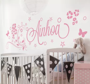 Floral customizable name sticker floral wall sticker - TenStickers