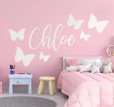 Customized name with flying butterfly wall sticker - TenStickers
