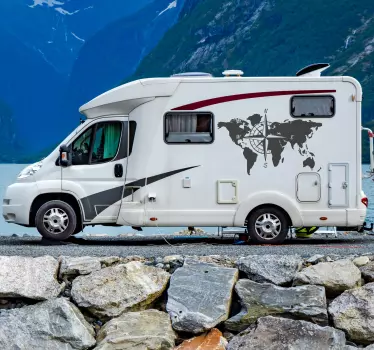 World map and compass caravan decal - TenStickers
