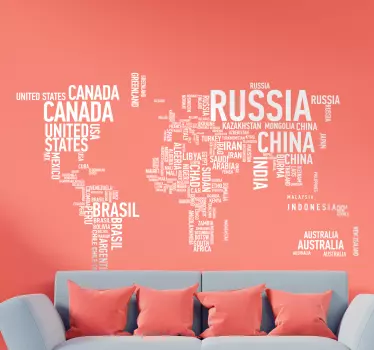 Text world map wall sticker - TenStickers