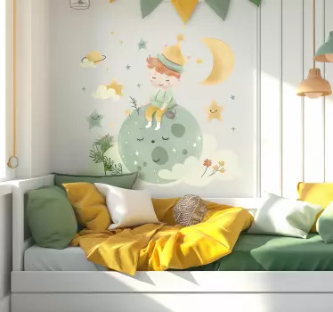 Happy kid on the moon wall sticker children's room - TenStickers