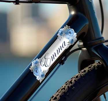 Blue flowers bike sticker with name - TenStickers