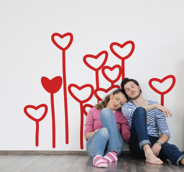 Heart love flower wall sticker - TenStickers
