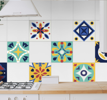 Kitchen floral pattern wall tile sticker - TenStickers