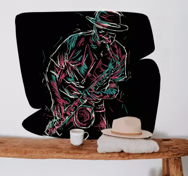 Abstract jazz saxophone player wallpaper sticker - TenStickers