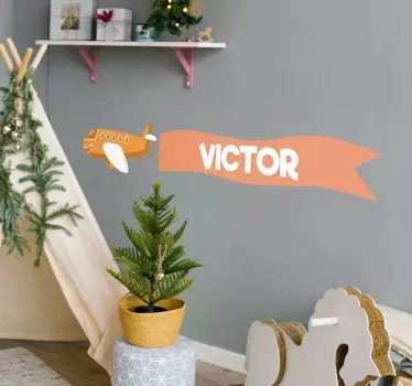 Airplane Custom Name wall sticker for kids - TenStickers
