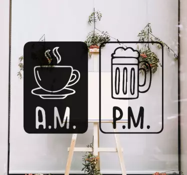 am and pm coffe and beer window decal - TenStickers