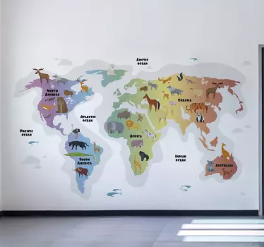 Animal world map sticker - TenStickers