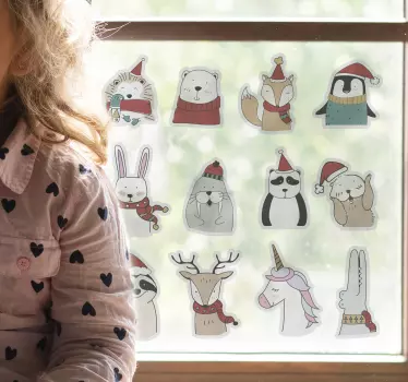 animals enjoying christmas  window decal - TenStickers
