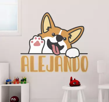Anime corgi waving illustration wall art - TenStickers