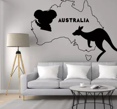 Australia map and animals silhouette City Sticker - TenStickers