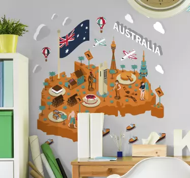 Australia Map Icons wall decal - TenStickers