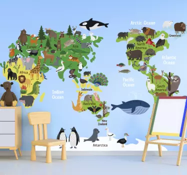 Australian Kids Animal World Map world map wall sticker - TenStickers