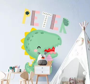 Baby dino with name dragon wall decal - TenStickers